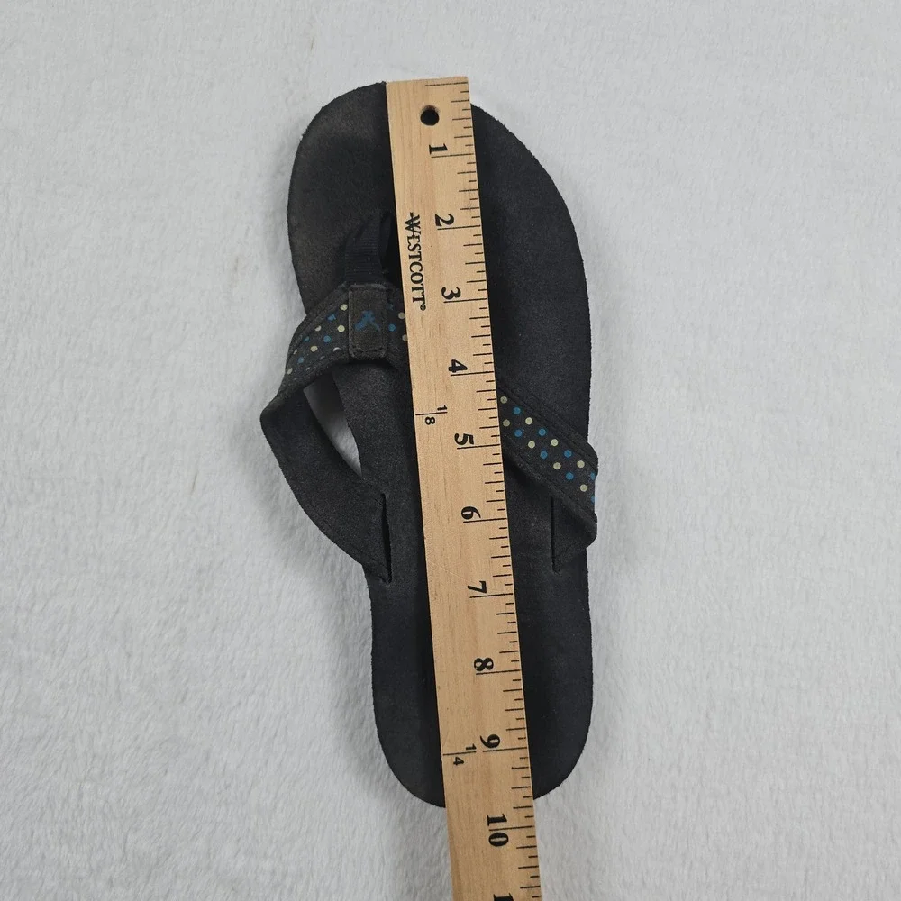 American Eagle Outfitters Womens Black Suede Flip Flop Sandals Polka Dot Straps